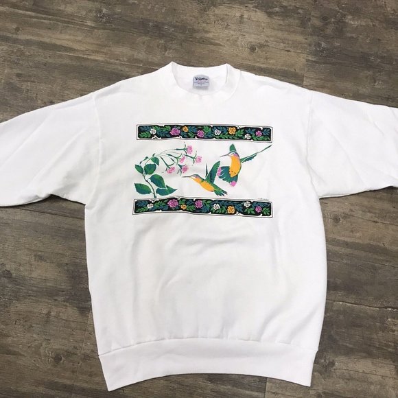 Vintage Volunteer Knit Apparel Crewneck Sweatshirt Size Large Nature Floral Bird - Picture 2 of 8
